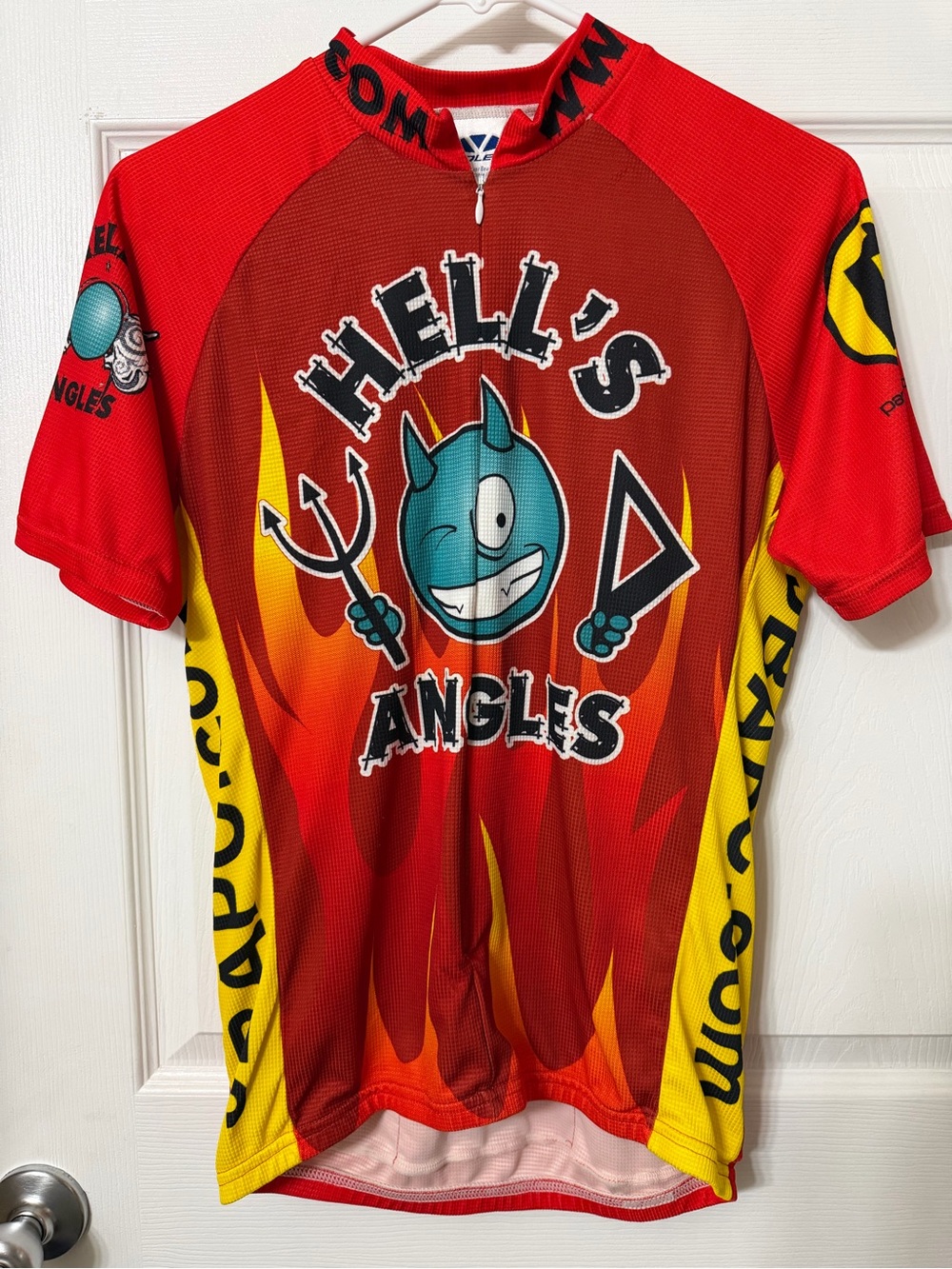 Hell's Angles Red & Yellow Cycling Jersey with Graphic Devil Logo